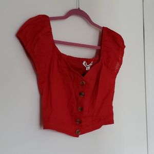 Nasty Gal Red Button Up Crop Top